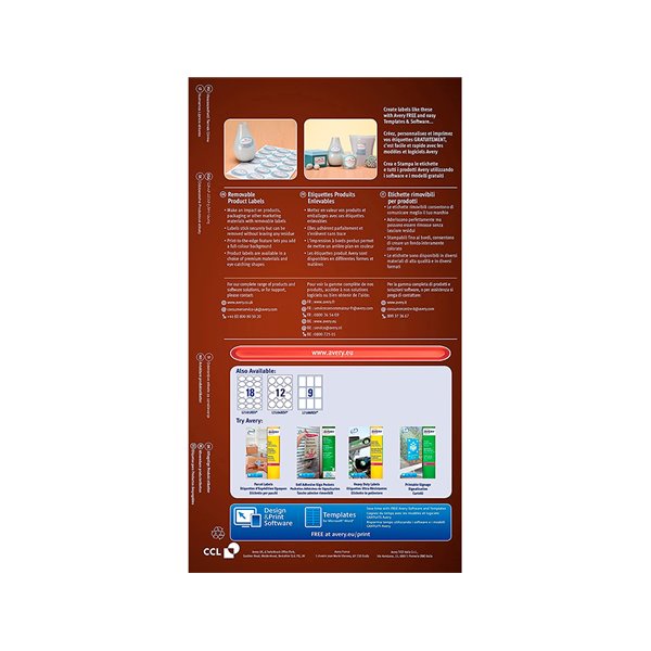 Etiqueta Adhesiva Avery Removible Para Impresora Laser Inyeccion Tinta Fotocopiadora Blanca 62X89 Mm