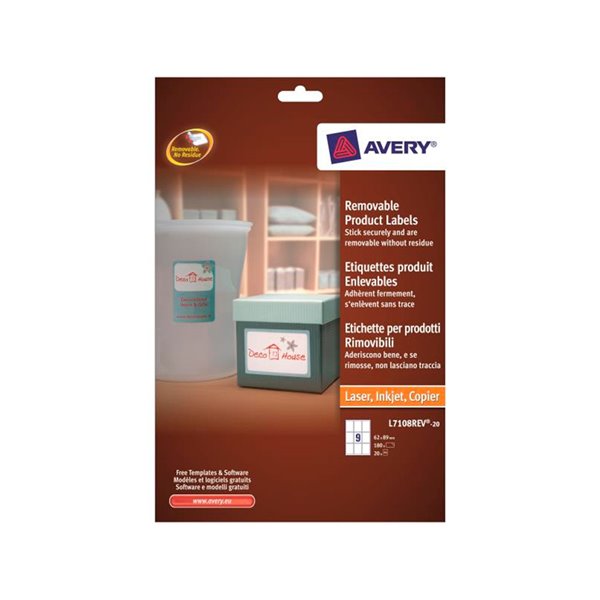Etiqueta Adhesiva Avery Removible Para Impresora Laser Inyeccion Tinta Fotocopiadora Blanca 62X89 Mm