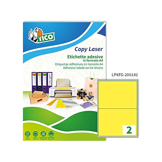 Etiqueta Adhesiva Tico Amarillo Fluor Permanente Fsc Laser/Inkjet/Fotocopia 200X142 Mm Caja De 140 Unidades