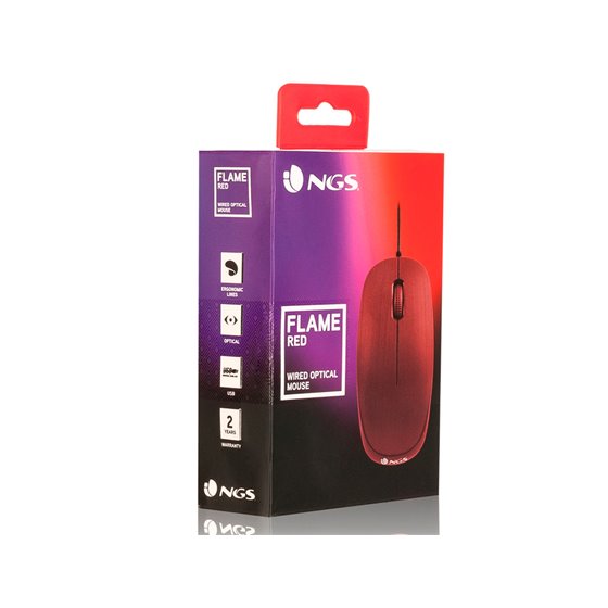 Raton Ngs Wired Flame Optico Con Cable 1000 Dpi Ambidiestros Usb Color Rojo