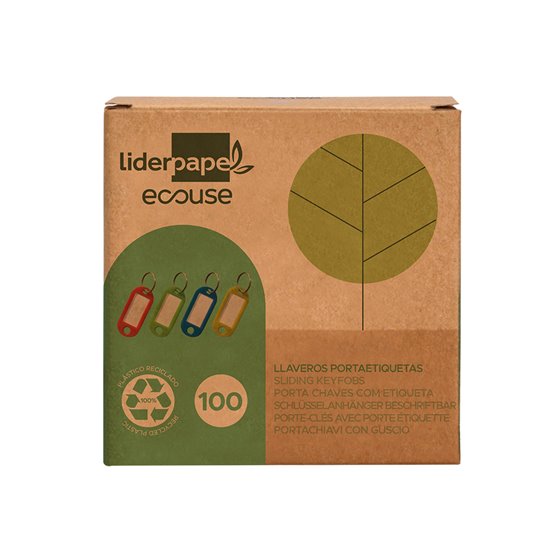 Llavero Portaetiquetas Liderpapel Ecouse Fabricado En Plastico Reciclado Caja De 100 Unidades