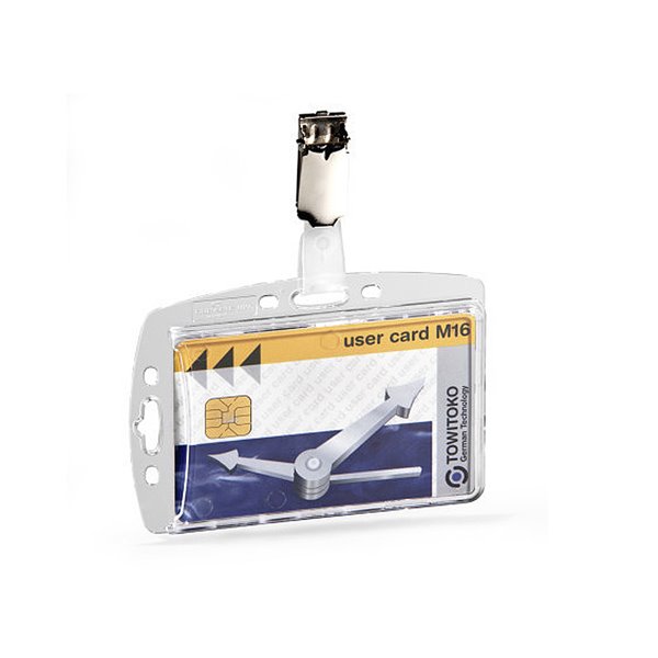 Identificador Con Pinza Giratoria Durable Acrilico Horizontal Con Uñero Para Pases De Seguridad 54X85 Mm