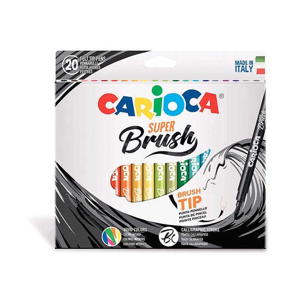 Rotulador Carioca Punta De Pincel Lavable Caja De 20 Unidades Colores Surtidos