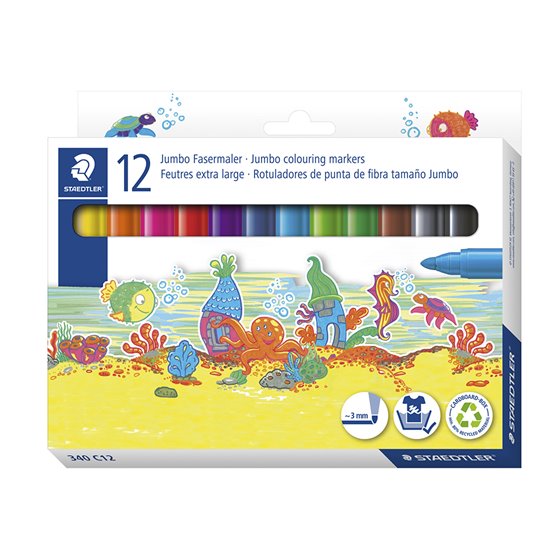 Rotulador Staedtler Color Jumbo Trazo 3 Mm Estuche De 12 Unidades Colores Surtidos
