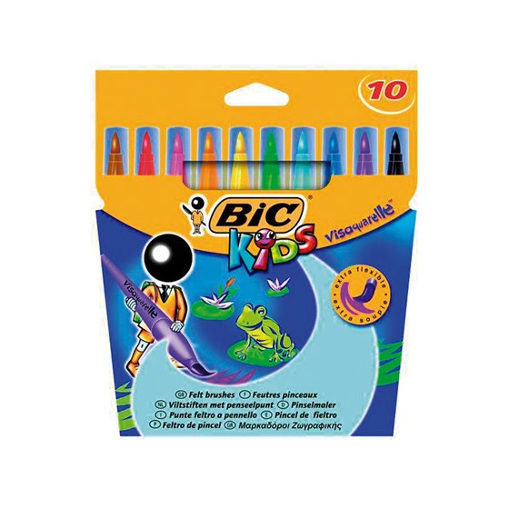 Rotulador Bic Kids Visaquarelle Estuche De 10 Colores Punta Pincel Tinta Base De Agua
