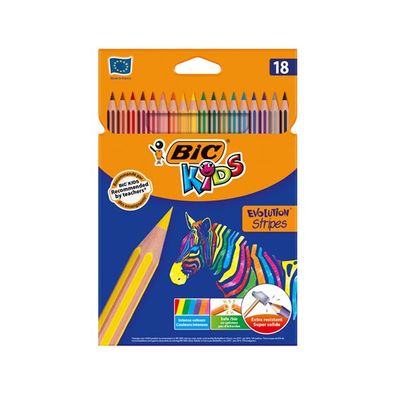 Lapices De Colores Bic Evolution Stripes Caja De 18 Colores Surtidos