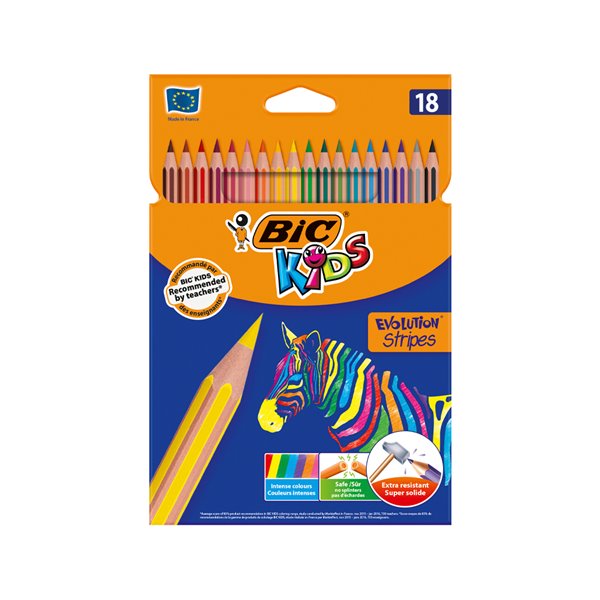 Lapices De Colores Bic Evolution Stripes Caja De 18 Colores Surtidos
