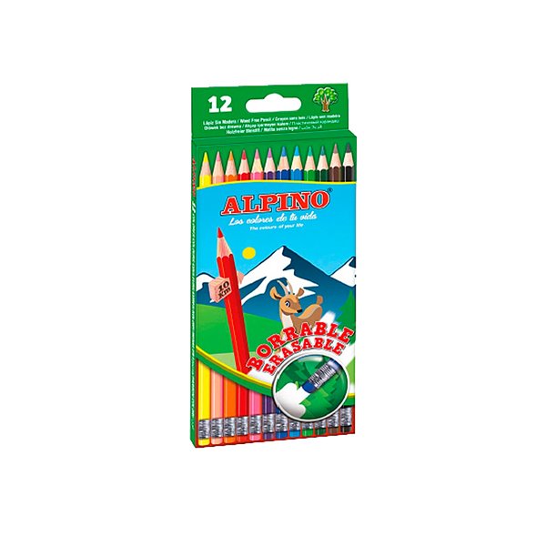 Lapices De Colores Alpino Borrable Con Goma Caja De 12 Colores Surtidos