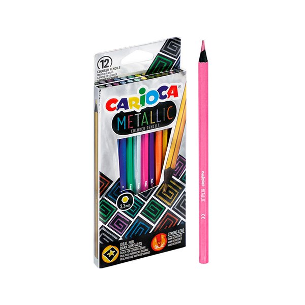 Lapices De Colores Carioca Metallic Hexagonal Mina 3,3 Mm Caja De 12 Colores Surtidos