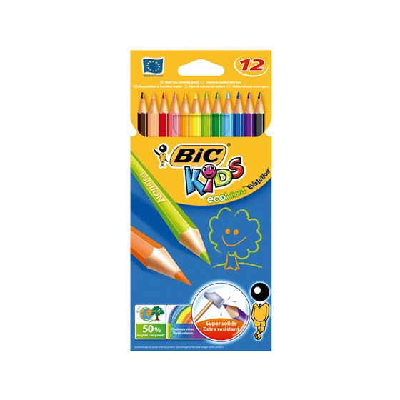 Lapices De Colores Bic Kid Evolution Estuche De 12 Colores Surtidos Mina Ultra Resistente