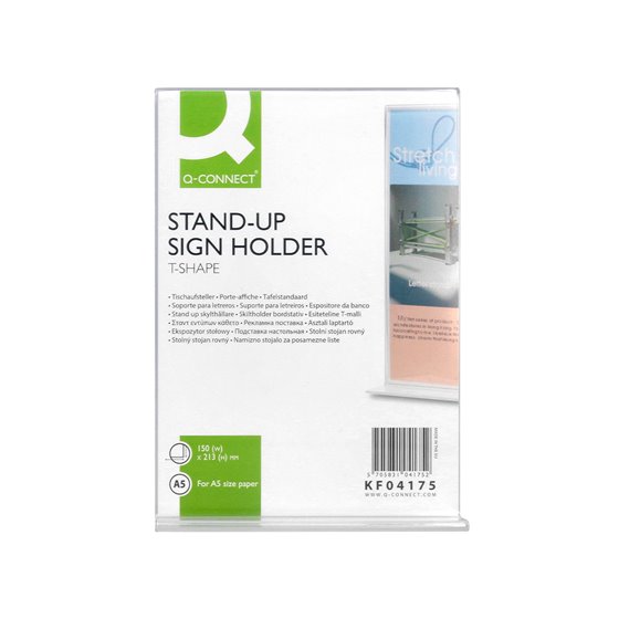 Expositor Sobremesa Q-Connect Con Forma De T Metacrilato Tamaño A5 A Dos Caras
