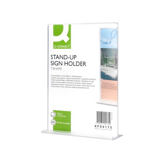 Expositor Sobremesa Q-Connect Con Forma De T Metacrilato Tamaño A5 A Dos Caras