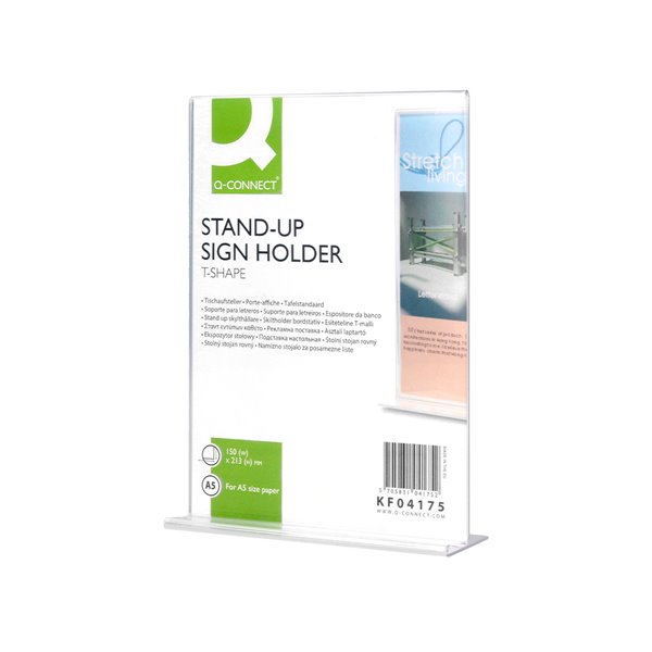 Expositor Sobremesa Q-Connect Con Forma De T Metacrilato Tamaño A5 A Dos Caras