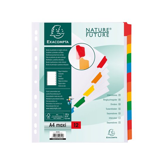 Separador Exacompta Cartulina Juego De 12 Separadores Din A4+ Multitaladro Color Blanco