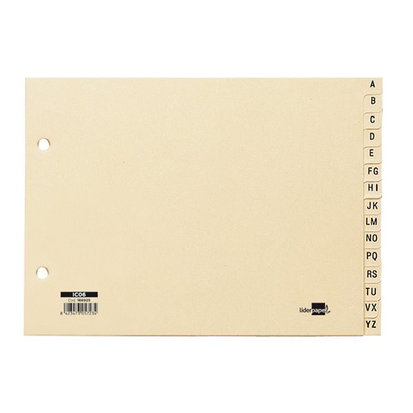 Indice Alfabetico Liderpapel Cartulina Para Archivador 15 Posiciones A-Z Cuarto Apaisado
