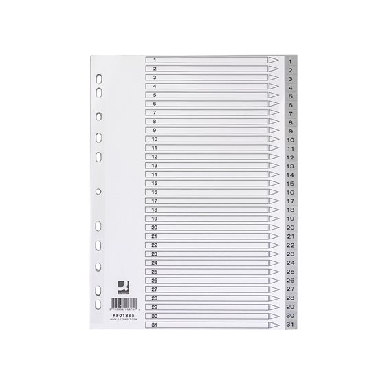 Separador Numerico Q-Connect Plastico 1-31 Juego De 31 Separadores Din A4 Multitaladro