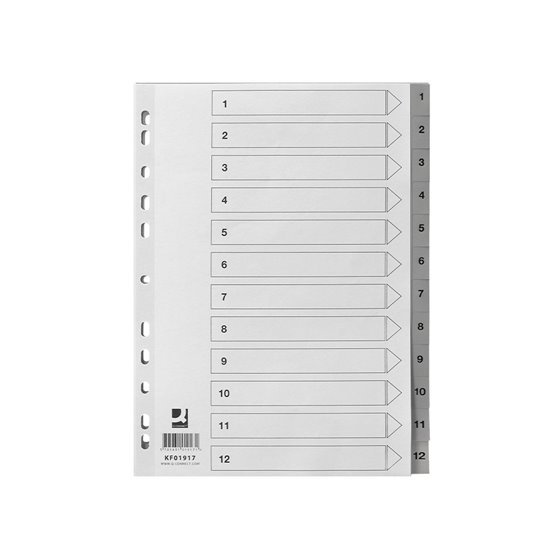 Separador Numerico Q-Connect Plastico 1-12 Juego De 12 Separadores Din A4 Multitaladro