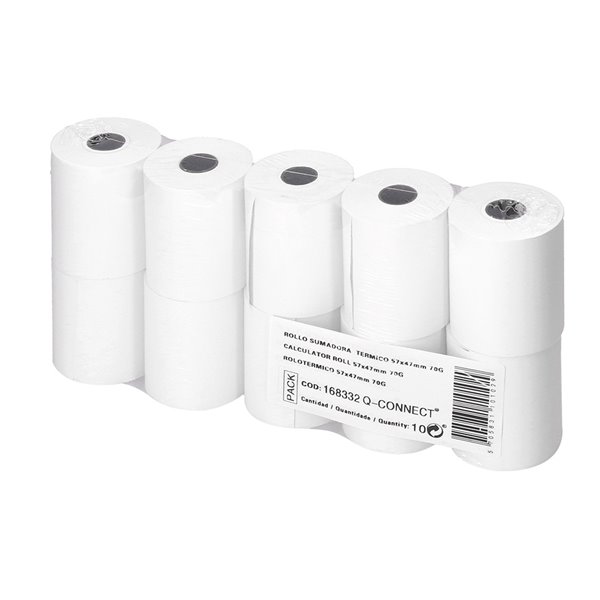 Rollo Sumadora Termico Q-Connect 57 Mm Ancho X 47Mm Diametro Para Tpv Sin Bisfenol A Papel De 70 G/M2