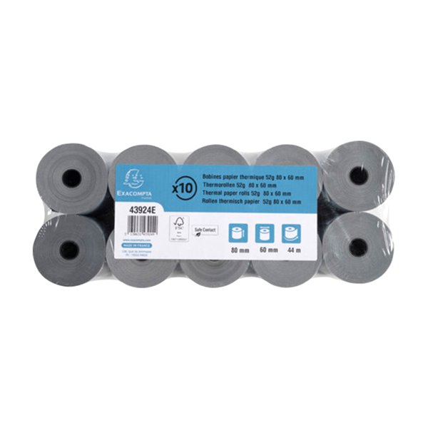Rollo Sumadora Exacompta Safe Contact Termico 80 Mm X 60 Mm 52 G/M2