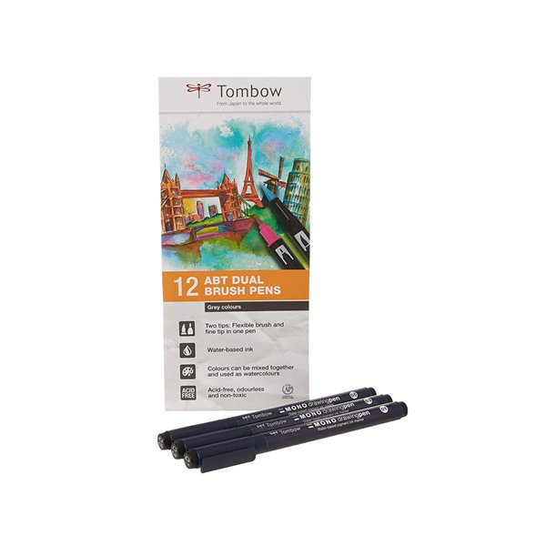 Rotulador Tombow Acuarelable Doble Punta Pincel Colores Primarios Estuche De 12 Unidades Colores Surtidos