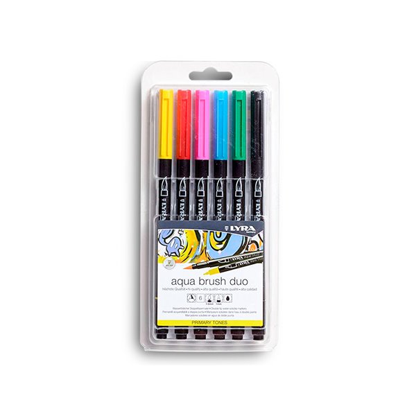 Rotulador Lyra Aqua Brush Acuarelable Doble Punta Y Pincel Tonos Primarios Blister De 6 Unidades
