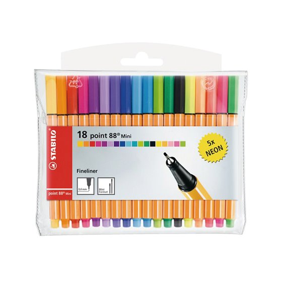 Rotulador Stabilo Punta De Fibra Point 88 Mini Estuche De 18 Unidades Colores Surtidos