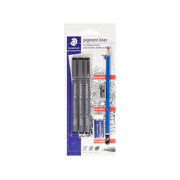 Rotulador Staedtler Calibrado Micrometrico 308 Negro Blister De 3 Und + Goma Lapiz Y Sacapuntas De Regalo