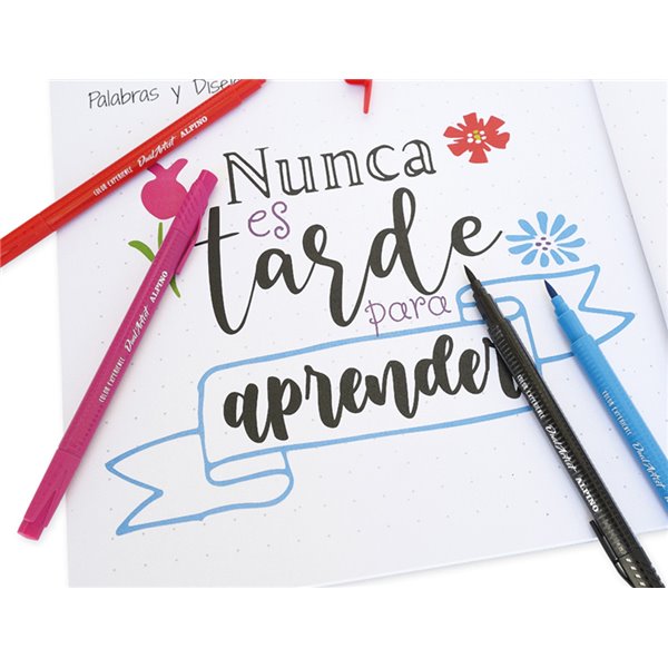 Set De Dibujo Alpino Iniciacion Al Lettering 12 Rotuladores Punta Fina Y Punta Pincel Colores Surtidos