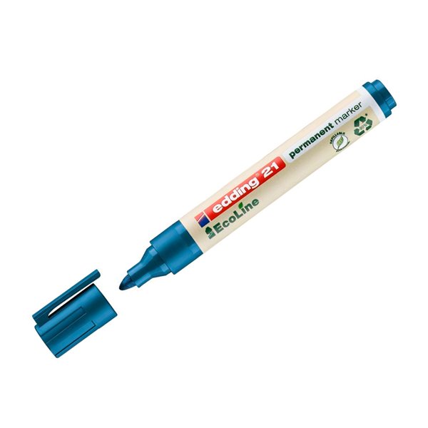 Rotulador Edding 21 Marcador Permanente Ecoline 90% Reciclado Color Azul Punta Redonda 1,5-3 Mm Recargable