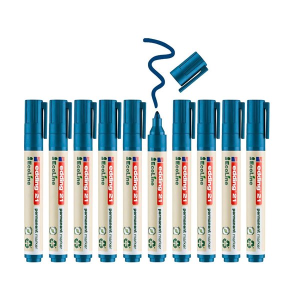 Rotulador Edding 21 Marcador Permanente Ecoline 90% Reciclado Color Azul Punta Redonda 1,5-3 Mm Recargable