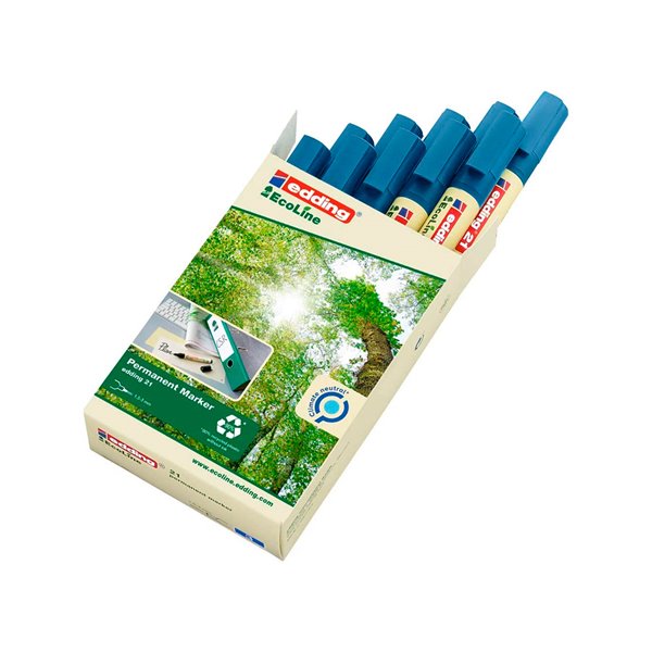 Rotulador Edding 21 Marcador Permanente Ecoline 90% Reciclado Color Azul Punta Redonda 1,5-3 Mm Recargable