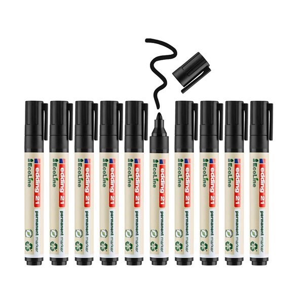 Rotulador Edding 21 Marcador Permanente Ecoline 90% Reciclado Color Negro Punta Redonda 1,5-3 Mm Recargable