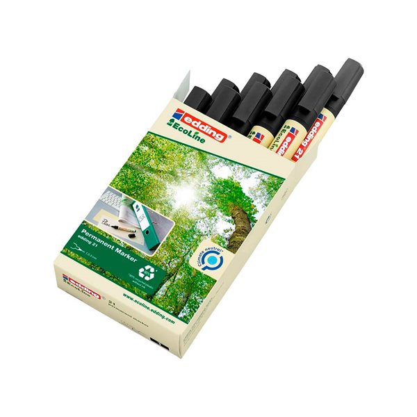Rotulador Edding 21 Marcador Permanente Ecoline 90% Reciclado Color Negro Punta Redonda 1,5-3 Mm Recargable