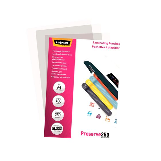 Bolsa De Plastificar Fellowes Brillo Din A4 250 Micras Pack De 100 Unidades