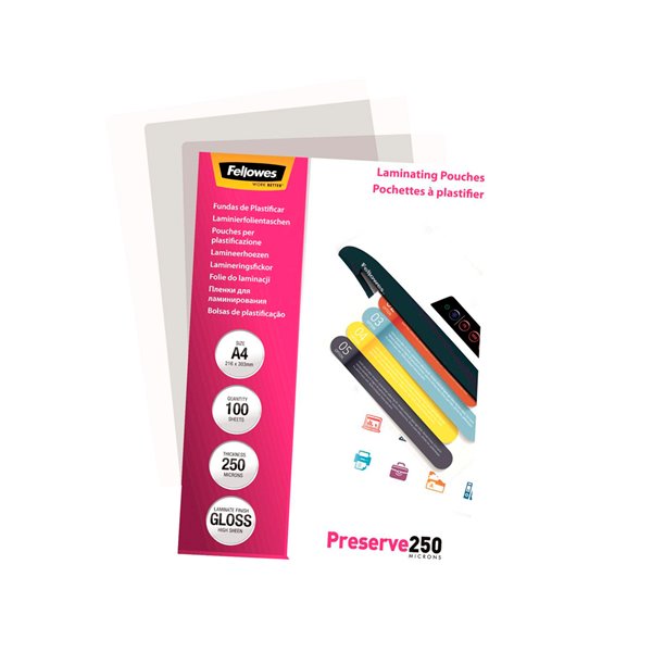 Bolsa De Plastificar Fellowes Brillo Din A4 250 Micras Pack De 100 Unidades