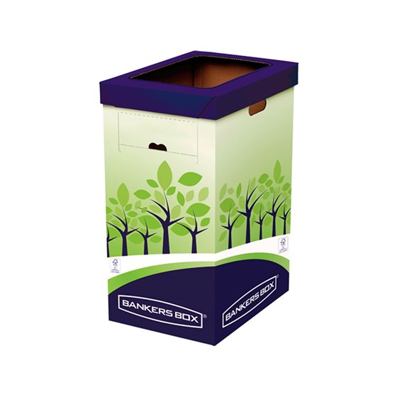 Contenedor Papelera Reciclaje Fellowes Carton Doble 100% Reciclado Montaje Manual Entrada Superior 69 Litros