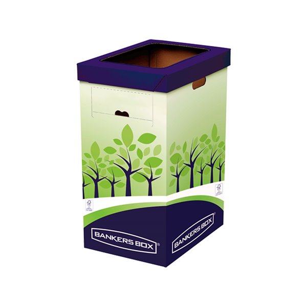 Contenedor Papelera Reciclaje Fellowes Carton Doble 100% Reciclado Montaje Manual Entrada Superior 69 Litros