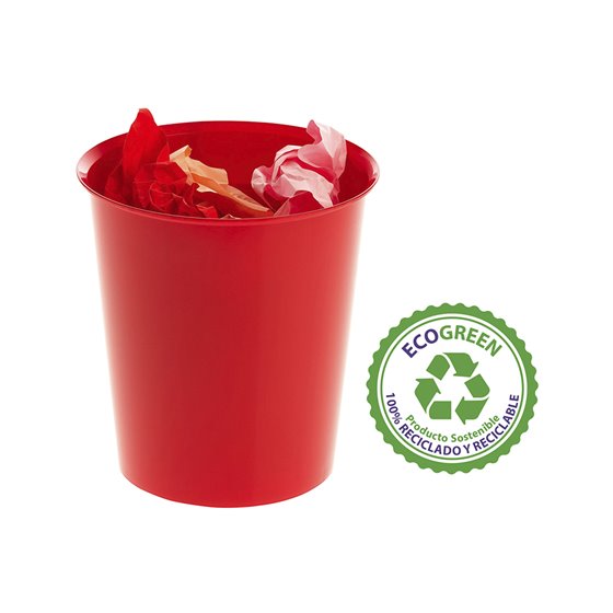 Papelera Plastico Archivo 2000 Ecogreen 100% Reciclada 18 Litros Color Rojo 290X310