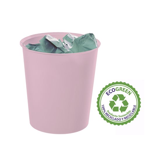 Papelera Plastico Archivo 2000 Ecogreen 100% Reciclada 18 Litros Color Rosa Pastel