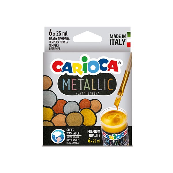Tempera Escolar Carioca Metallic Bote 25 Ml Caja De 6 Colores Surtidos