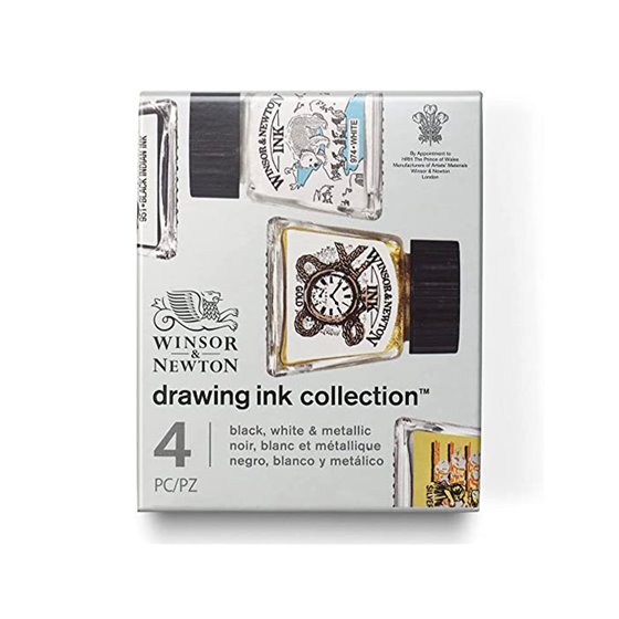 Tinta Caligrafica Winsor&Newton Set De 4 Botes Colores Metalicos 14 Ml