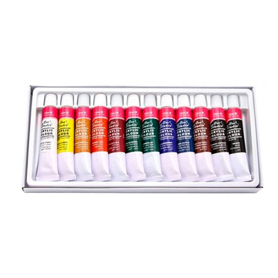 Pintura Acrilica Artist Caja Carton De 12 Colores Surtidos Tubo De 12 Ml
