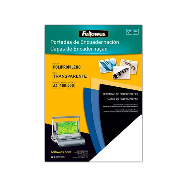 Tapa De Encuadernacion Fellowes Din A4 Polipropileno Negro 500 Micras Pack De 100 Unidades