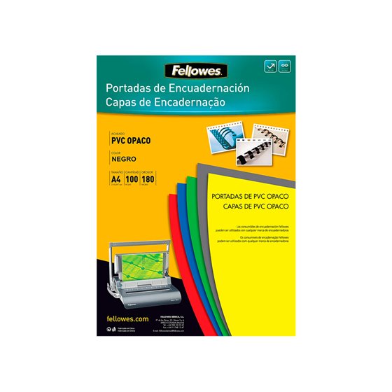 Tapa De Encuadernacion Fellowes Din A4 Pvc Opaco Negro 180 Micras Pack De 100 Unidades