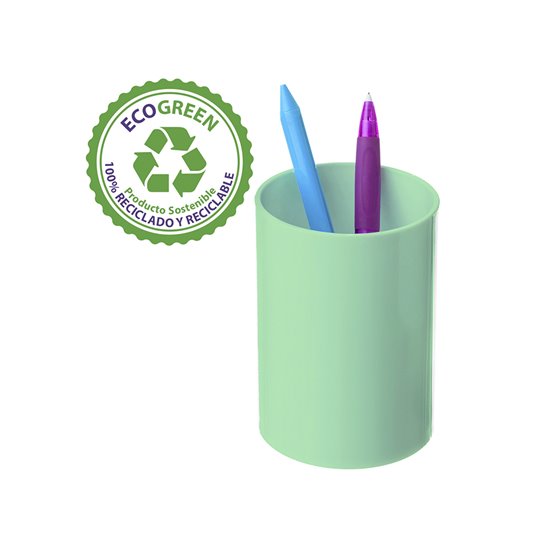Cubilete Portalapices Archivo 2000 Verde Pastel Opaco Plastico 100% Reciclado Diametro 75 Mm Alto 105 Mm
