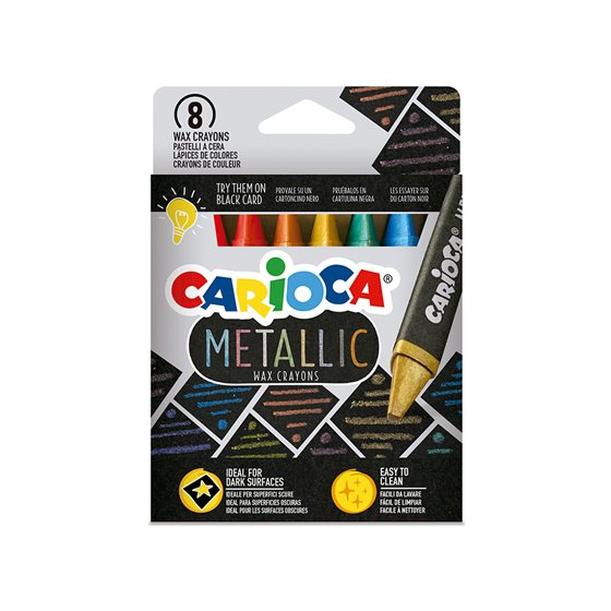 Lapices Cera Carioca Metallic Triangular Caja De 8 Unidades Colores Surtidos