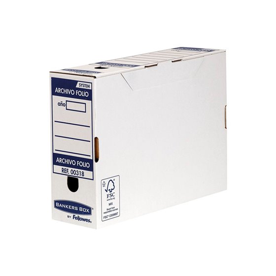 Caja Archivo Definitivo Fellowes Folio Carton Reciclado 100% Lomo 100 Mm Montaje Automatico Color Azul