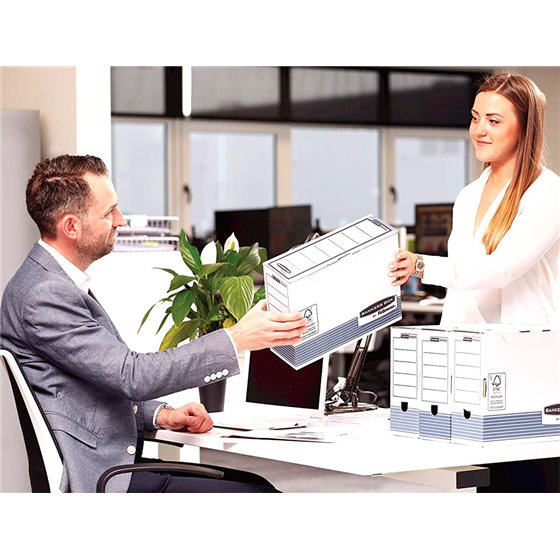 Caja Archivo Definitivo Fellowes A4 Carton Reciclado 100% Lomo 100 Mm Montaje Automatico Color Azul