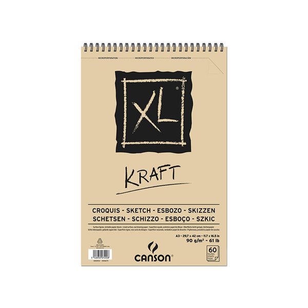 Bloc Dibujo Esbozo Canson Xl Kraft Din A3 Kraft Rayado Beige Espiral 29,7X42 Cm 60 Hojas 90 Gr