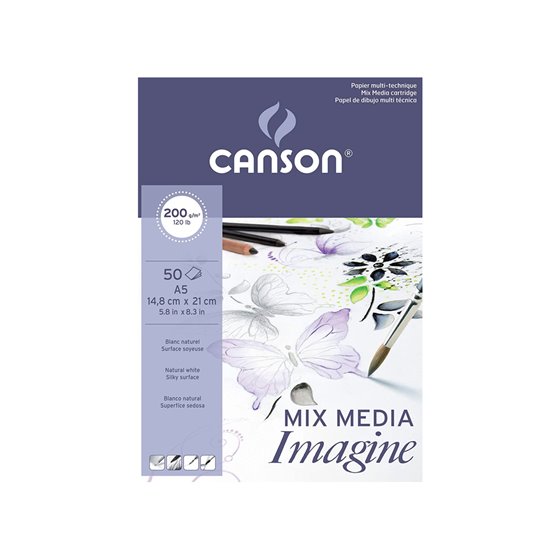 Bloc Dibujo Multitecnicas Canson Imagine Din A5 Encolado Liso 14,8X21 Cm 50 Hojas 200 Gr